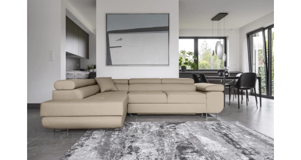 Rozkládací rohová sedačka MENDON 23, krémová látka, levá