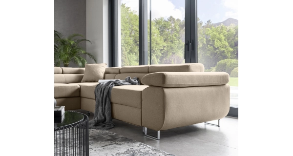 Rozkládací rohová sedačka MENDON 23, krémová látka, levá