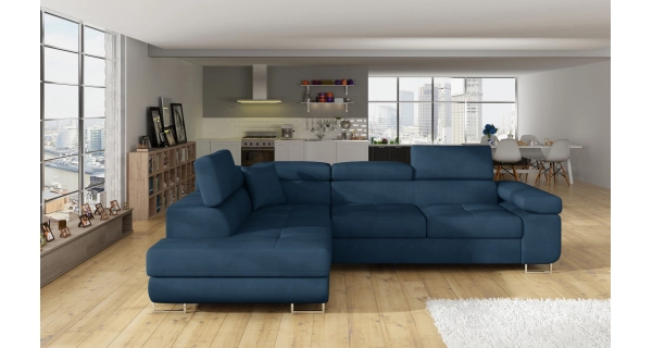 Rozkládací rohová sedačka MENDON 25, modrá látka, levá