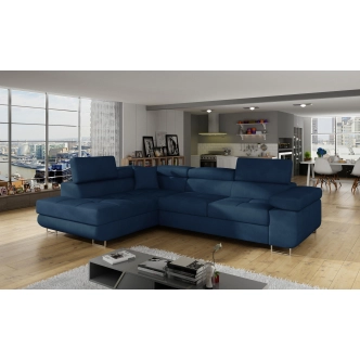 Rozkládací rohová sedačka MENDON 25, modrá látka, levá