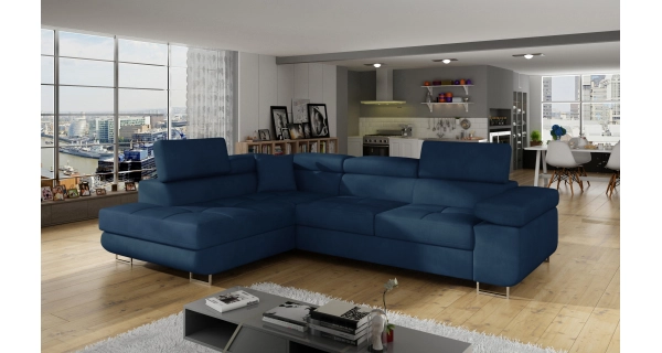 Rozkládací rohová sedačka MENDON 25, modrá látka, levá