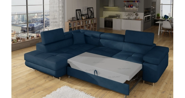 Rozkládací rohová sedačka MENDON 25, modrá látka, levá