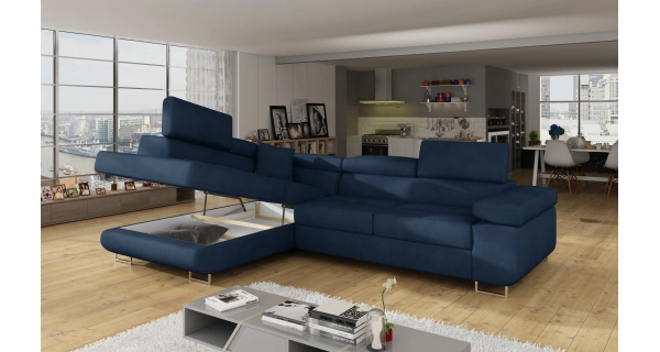 Rozkládací rohová sedačka MENDON 25, modrá látka, levá