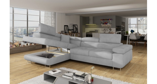 Rozkládací rohová sedačka MENDON 31, šedá látka, levá