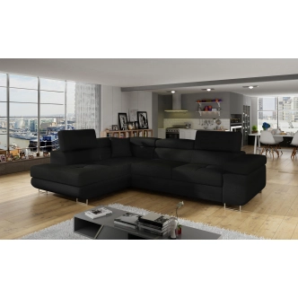 Rozkládací rohová sedačka MENDON 34, černá látka, levá