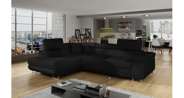Rozkládací rohová sedačka MENDON 34, černá látka, levá