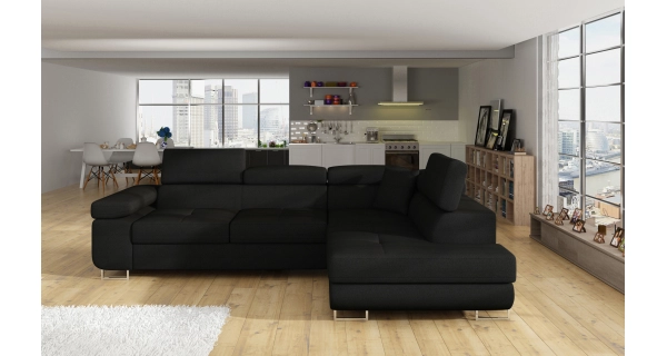 Rozkládací rohová sedačka MENDON 34, černá látka, pravá