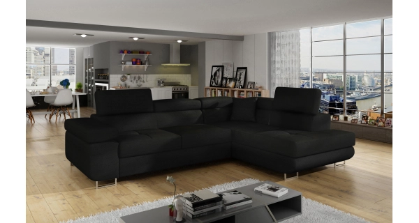 Rozkládací rohová sedačka MENDON 34, černá látka, pravá
