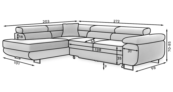 Rozkládací rohová sedačka MENDON 34, černá látka, pravá