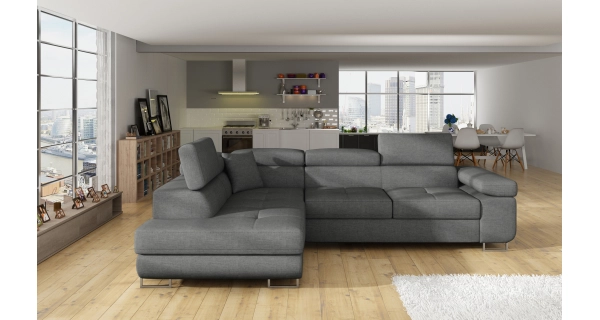 Rozkládací rohová sedačka MENDON 35, světle šedá látka, levá