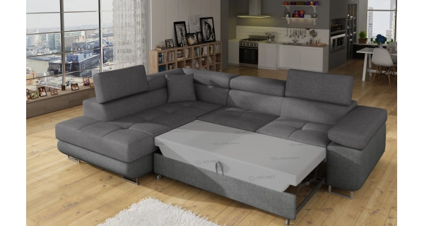 Rozkládací rohová sedačka MENDON 35, světle šedá látka, levá