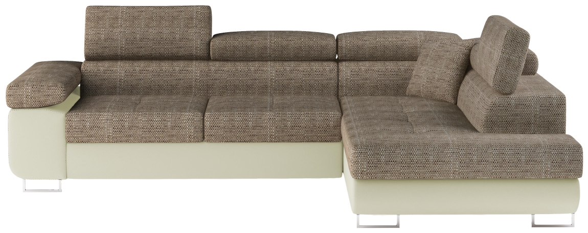 Rozkládací rohová sedačka MENDON 01, hnědá látka/béžová ekokůže, pravá