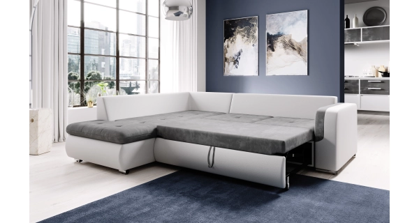 Rozkládací rohová sedačka PARDUS L, levá, šedá/bílá