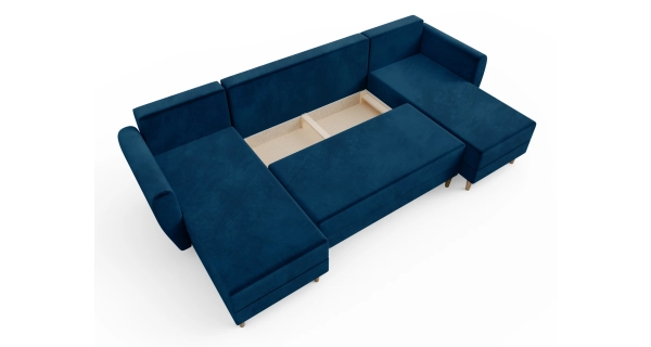 Rozkládací rohová sedačka SKYANG ve tvaru U, modrá látka