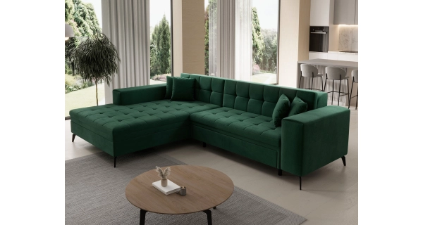 Rozkládací rohová sedačka WALKEN, levá, zelená