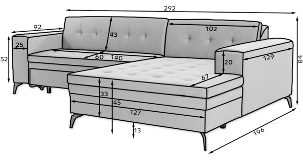 Rozkládací rohová sedačka WALKEN, levá, zelená