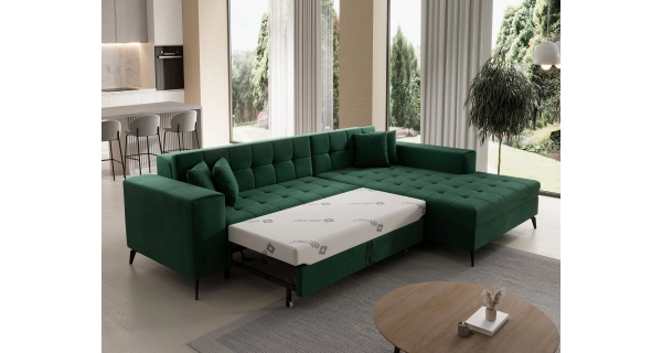 Rozkládací rohová sedačka WALKEN, pravá, zelená