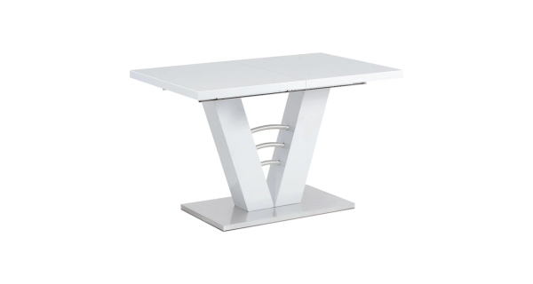 Rozkládací stůl PERENNE, bílý lesk/broušený nerez