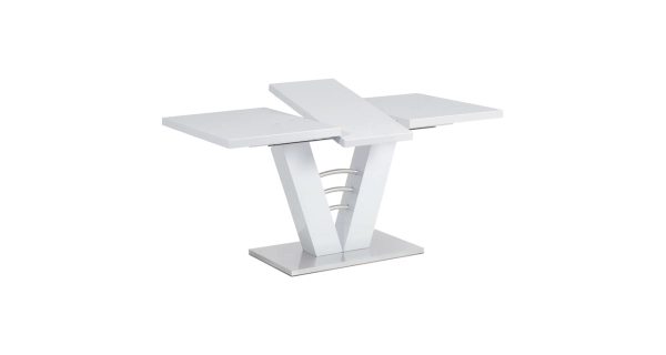 Rozkládací stůl PERENNE, bílý lesk/broušený nerez