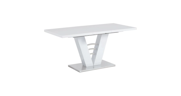 Rozkládací stůl PERENNE, bílý lesk/broušený nerez