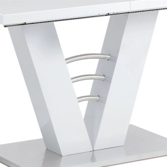 Rozkládací stůl PERENNE, bílý lesk/broušený nerez
