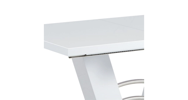 Rozkládací stůl PERENNE, bílý lesk/broušený nerez