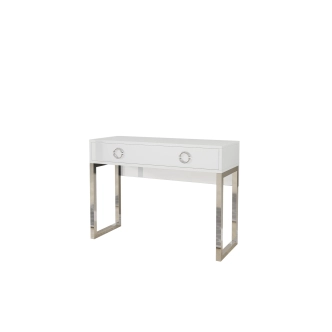 SABELA stolek se 2 šuplíky bílý lesk/chromované nohy