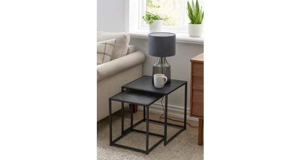 Sada 2 konferenčních stolků NERIK, černý mramor/kov