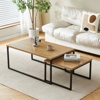 Sada 2 konferenčních stolů ZORORJOR, divoký dub, černý kov