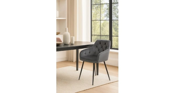 Sada 2 ks jídelních židlí CALRA, šedá látka/kov