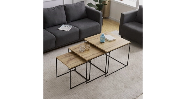 Sada 3 konferenčních stolů JERLON, dekor divoký dub, černý kov