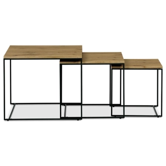 Sada 3 konferenčních stolů JERLON, dekor divoký dub, černý kov