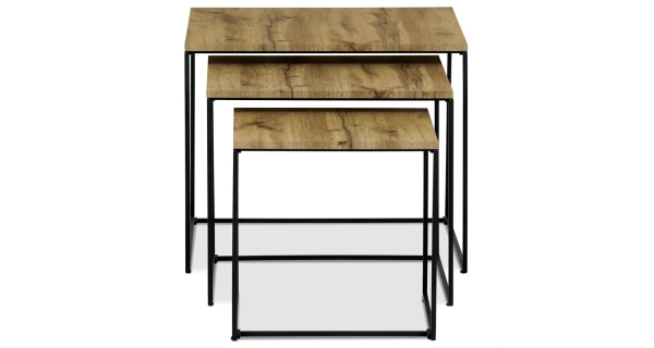 Sada 3 konferenčních stolů JERLON, dekor divoký dub, černý kov