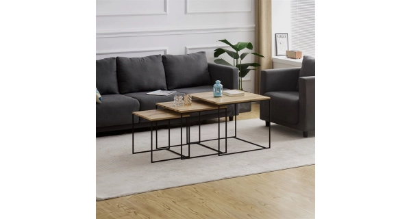 Sada 3 konferenčních stolů JERLON, dekor divoký dub, černý kov