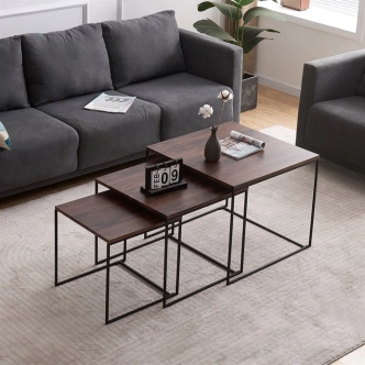 Sada 3 konferenčních stolů JERLON, dekor ořech, černý kov