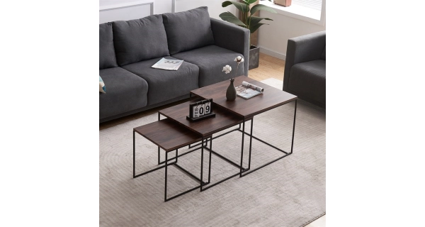 Sada 3 konferenčních stolů JERLON, dekor ořech, černý kov