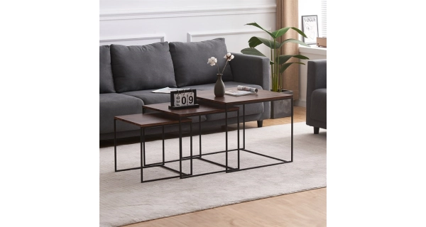 Sada 3 konferenčních stolů JERLON, dekor ořech, černý kov