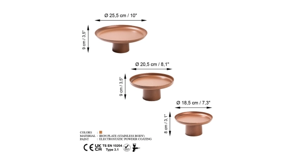 Sada 3 kovových talířů NN01209, měděná