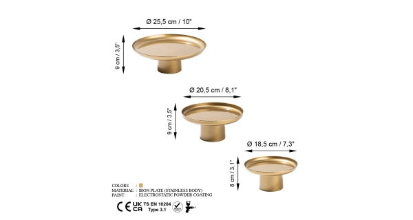 Sada 3 kovových talířů NN01210, zlatá