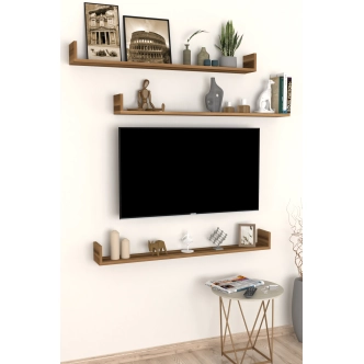 Sada 3 nástěnných polic HALYOR 120 cm, ořech