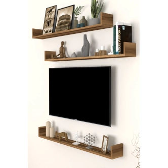 Sada 3 nástěnných polic HALYOR 120 cm, ořech