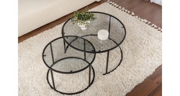 Sada konferenčních stolků FERMIS - 80 + 60 cm, černá/šedé sklo