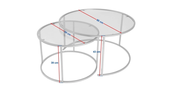 Sada konferenčních stolků FERMIS - 80 + 60 cm, černá/šedé sklo