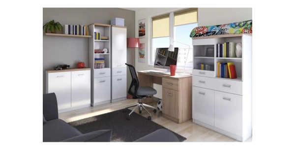 SANGIR vitrína 2D1S, bílá/dub sonoma