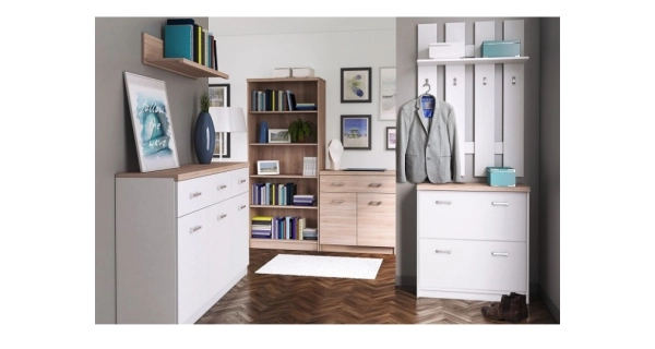 SANGIR vitrína 3D1S, bílá/dub sonoma