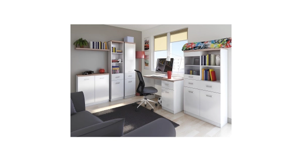 SANGIR vitrína 3D1S, bílá/dub sonoma