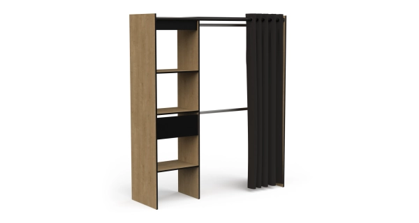 Šatní organizér SNOWMAS se závěsem, dub hamilton/černý mat