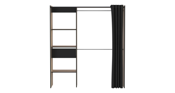 Šatní organizér SNOWMAS se závěsem, dub sonoma/černý mat