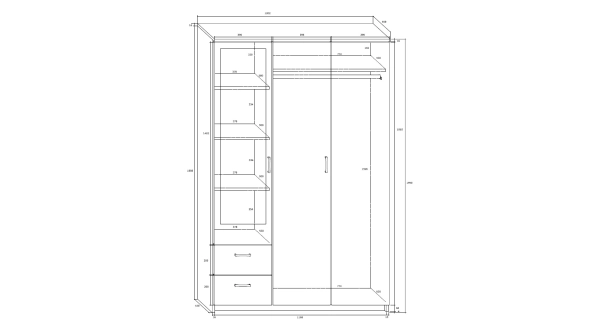 Šatní skříň BATLOW I se zrcadlem, olše, 5 let záruka