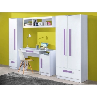 Šatní skříň BLOURT, bílý lesk/fialová